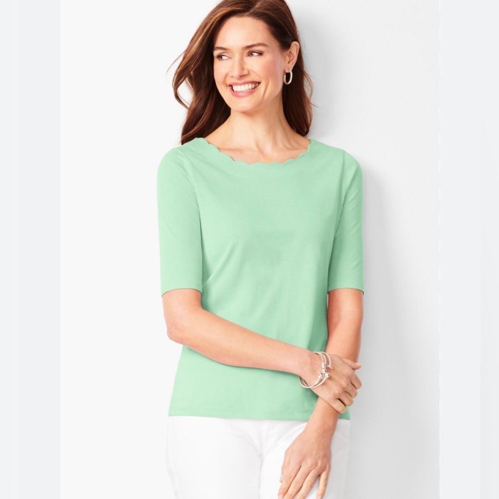 SALE! Talbots Pima Scalloped Tee Pastel Mint Green